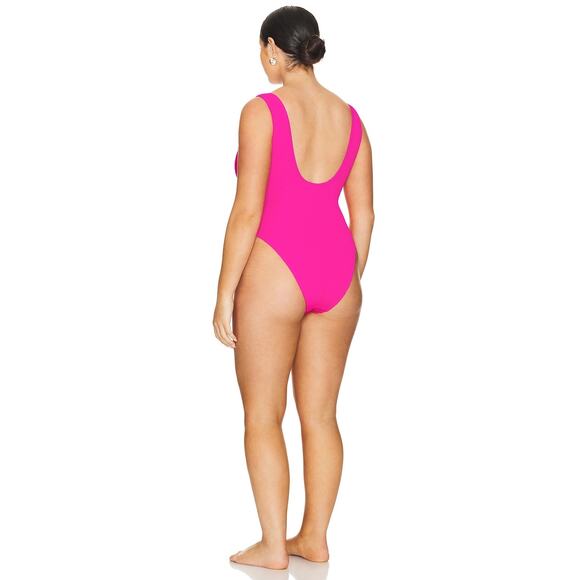 Good American Pink Glow Crinkle Square Neck One Piece Swimsuit Size L/XL - Picture 2 of 11